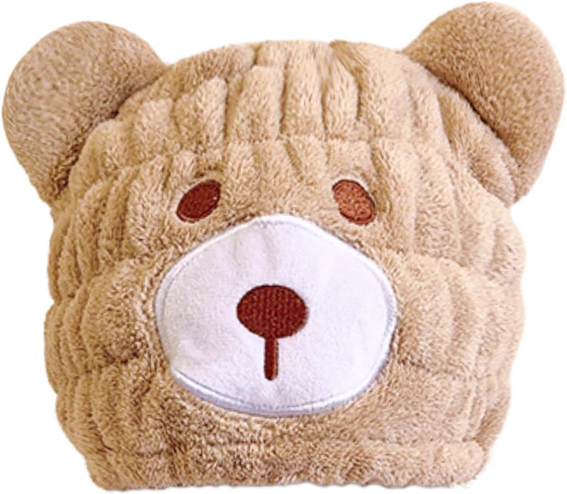 LCBD Microfiber Hair Towel Wrap for Kids, Brown Bear Dry Hair Cap Suck Water, Absorbent Quick Girls Boys Hair Drying Towel, Lightweight Bouncy Hat Headscarf for Wet Hair - Image 1
